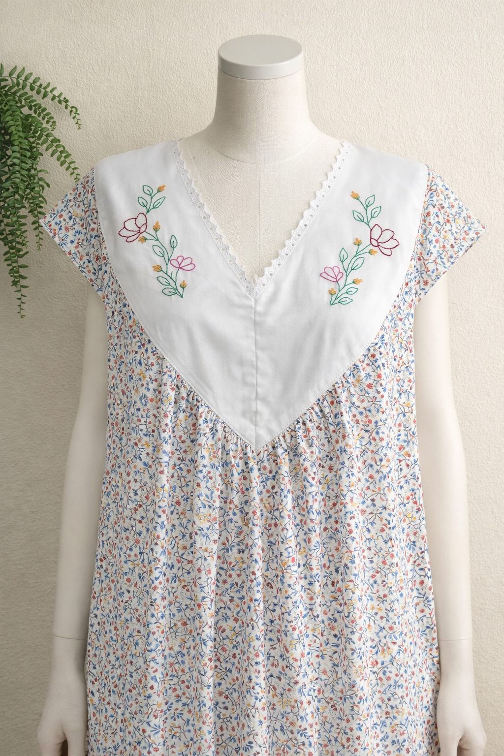 Hand embroidered cotton nighty