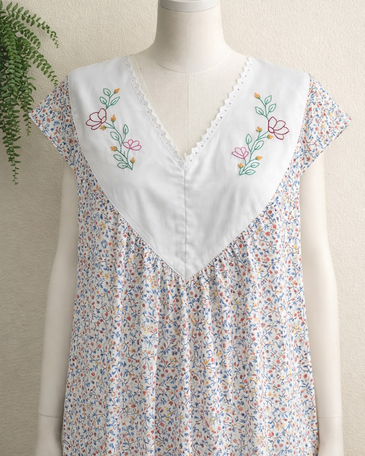 Hand embroidered cotton nighty