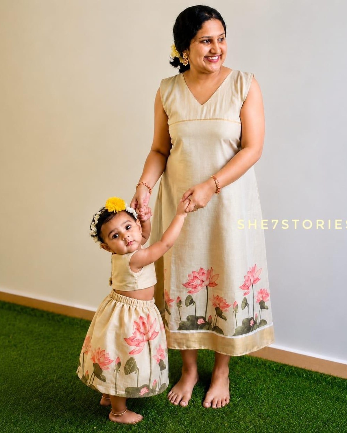 Lotus themed Mom and Daughter onam collection