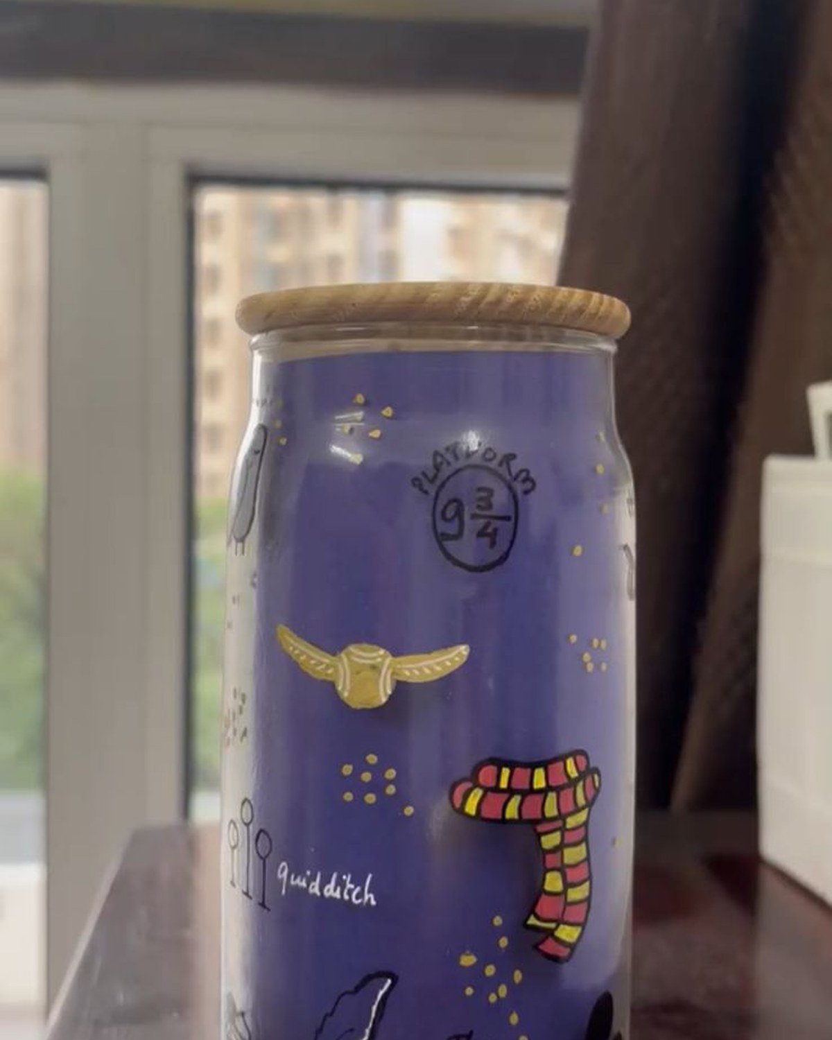 Harry Potter-themed hand-painted glass tumbler