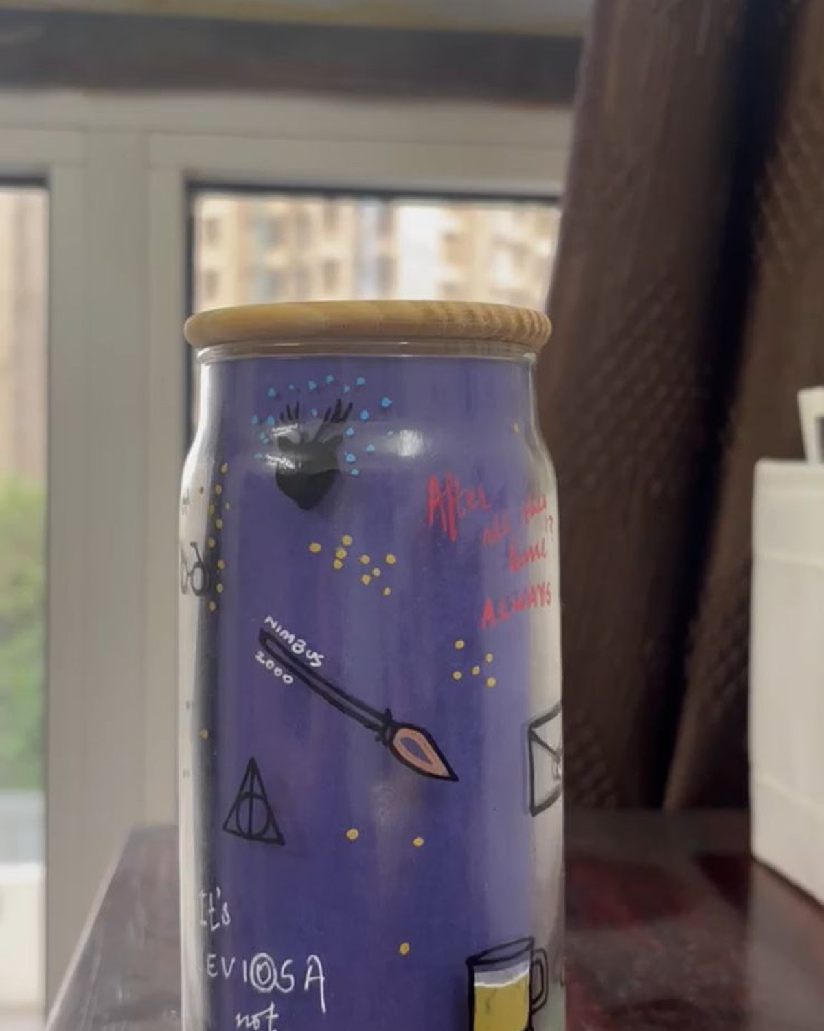 Harry Potter-themed hand-painted glass tumbler
