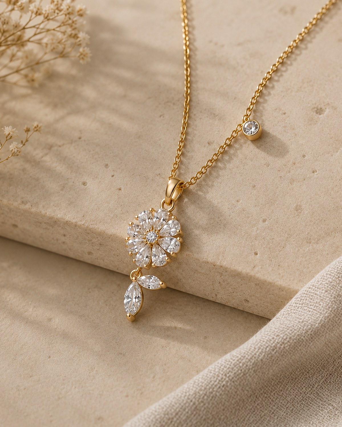 Flower with stone pendant chain