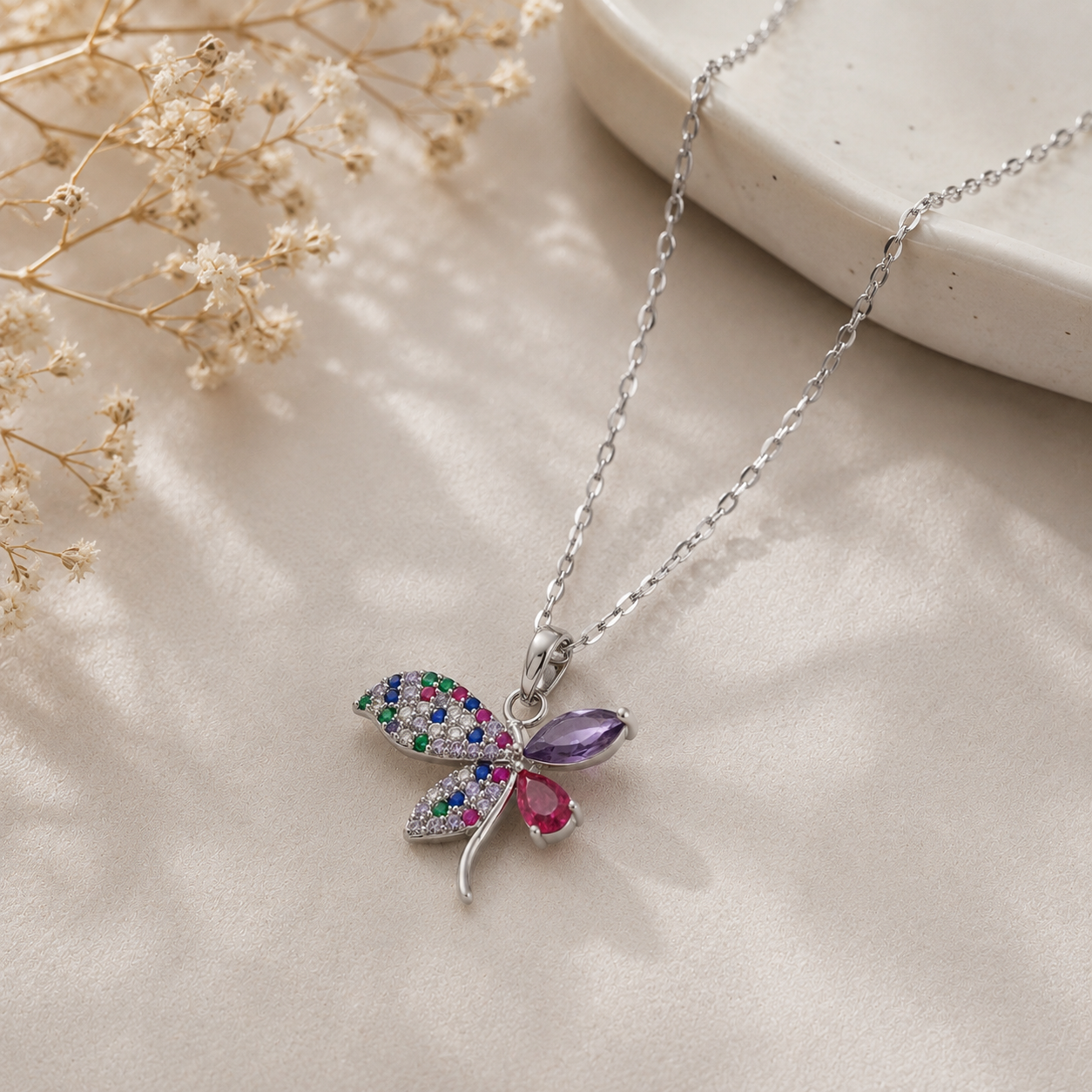 Silver butterfly pendant chain