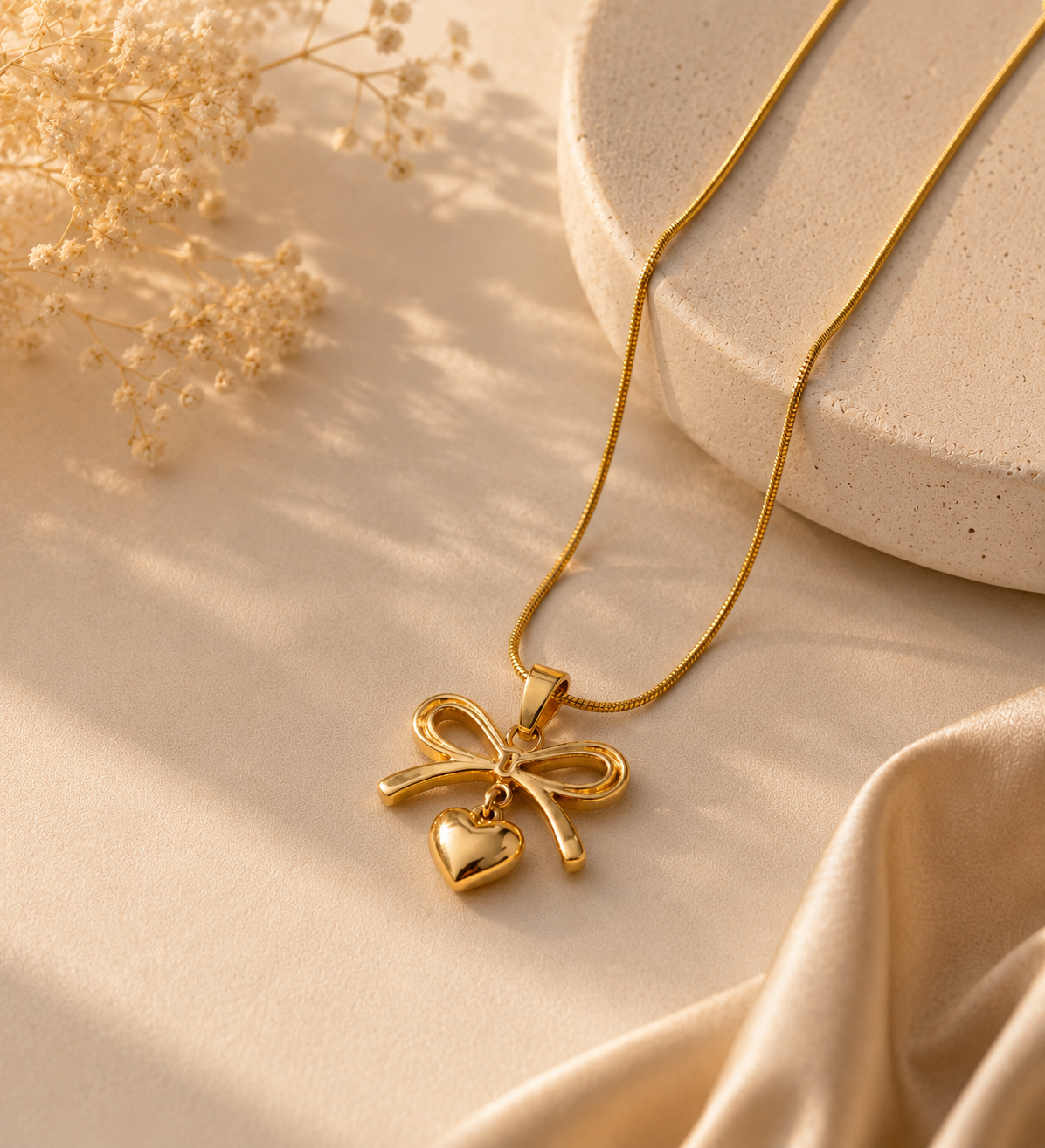Bow with heart pendant chain