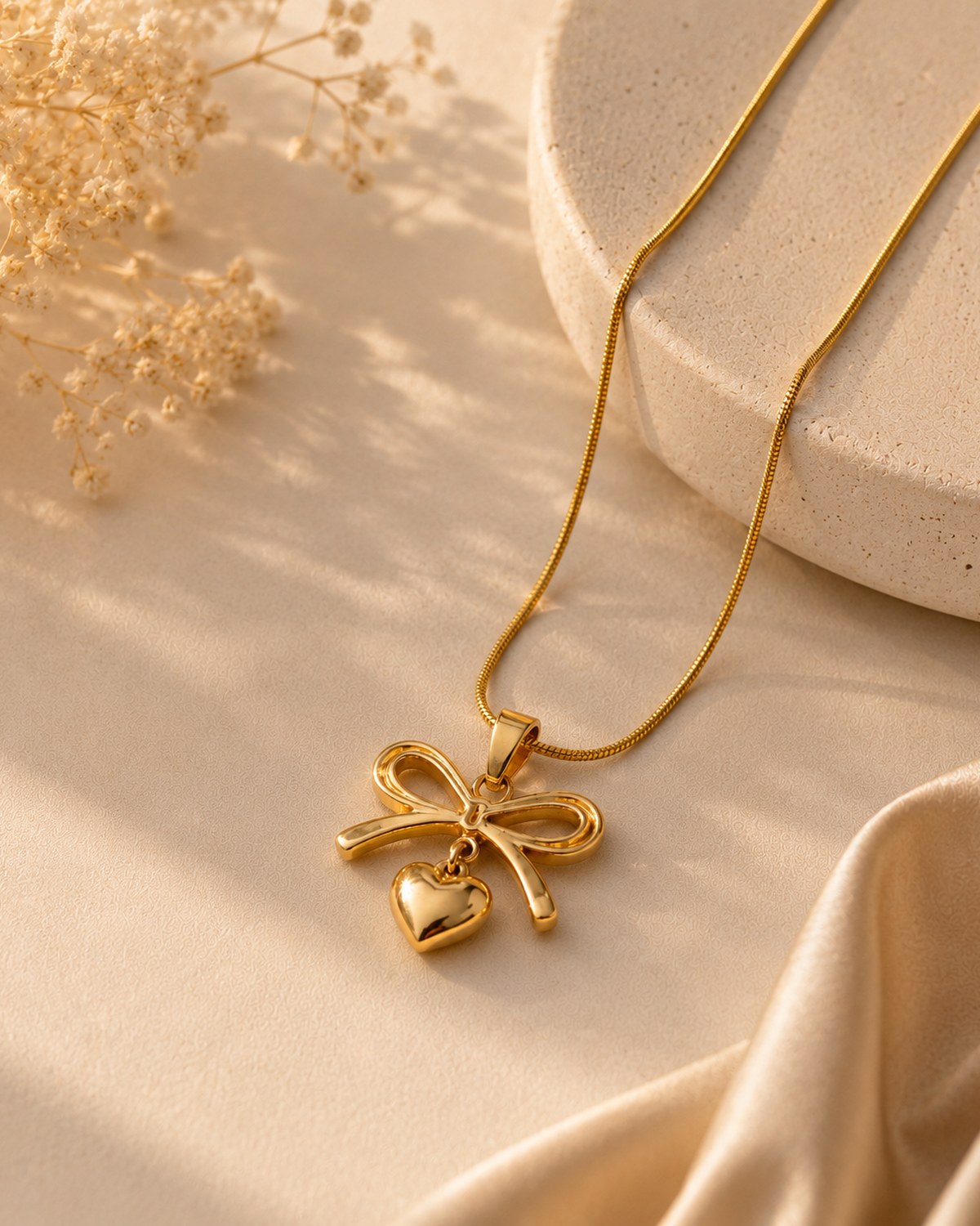 Bow with heart pendant chain