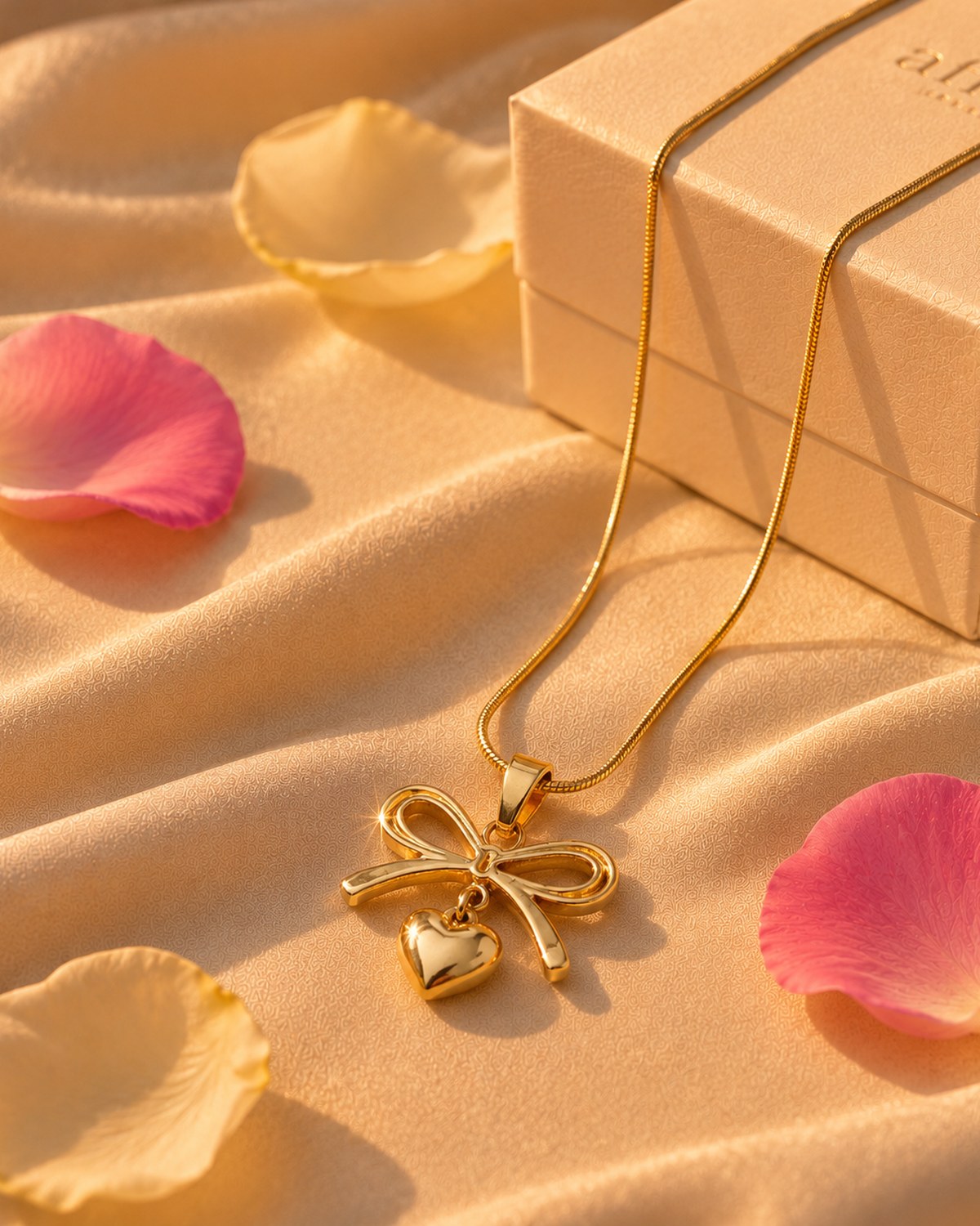 Bow with heart pendant chain