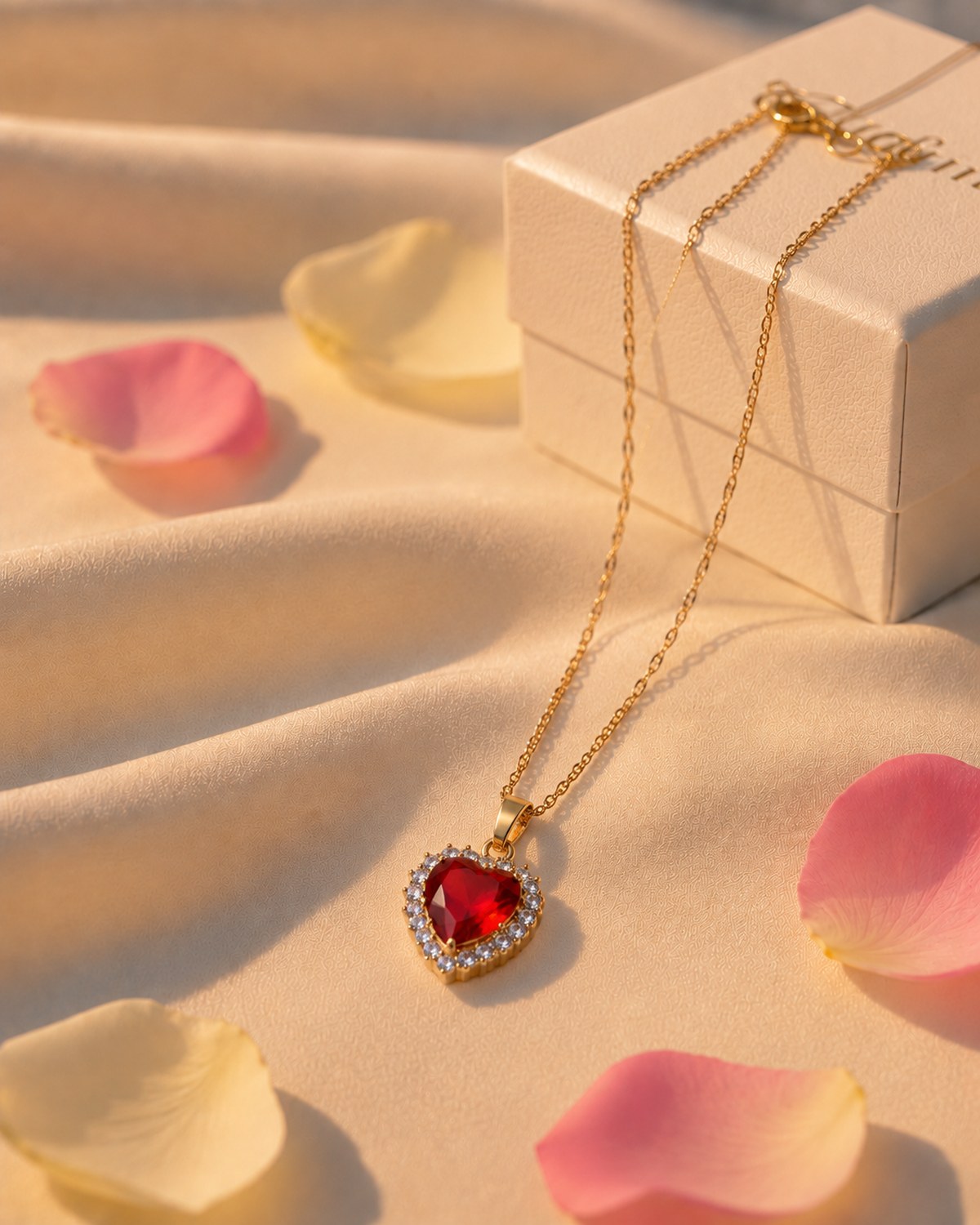 Red stone heart pendant chain