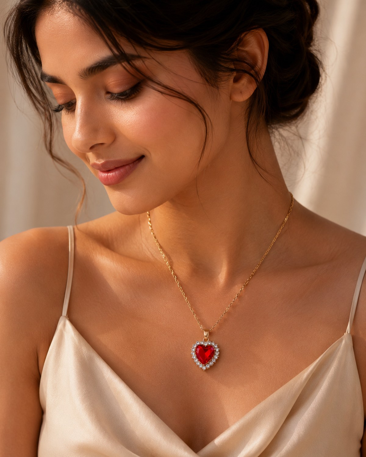 Red stone heart pendant chain