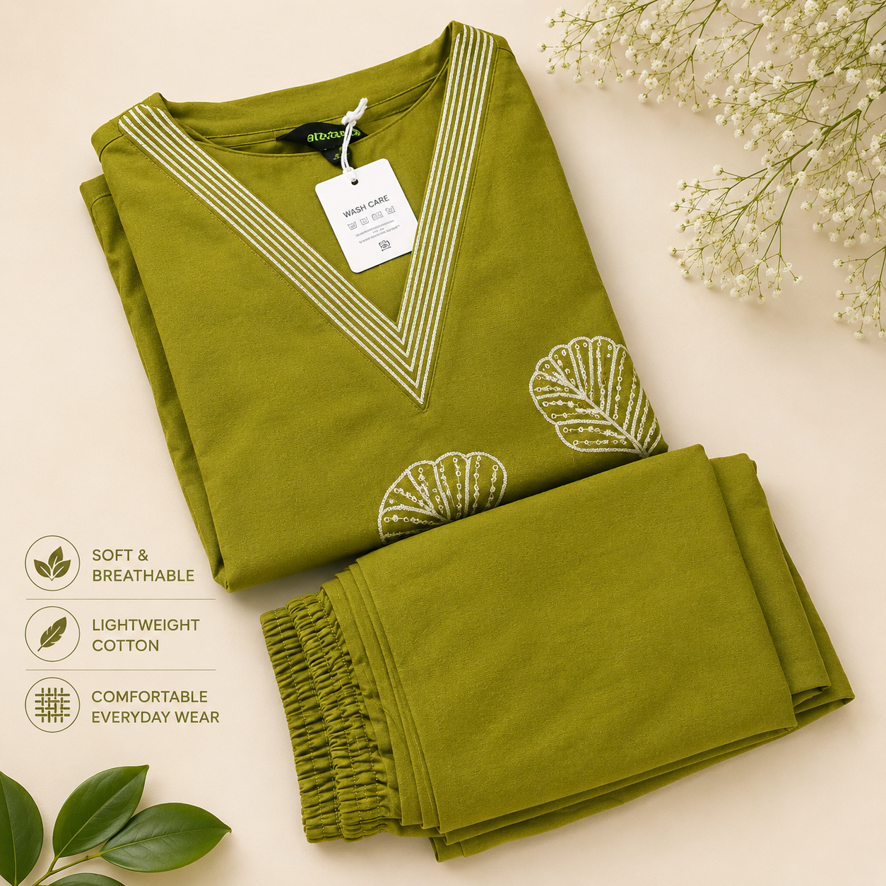 Lightweight Cotton Embroidered Kurti & Pant set