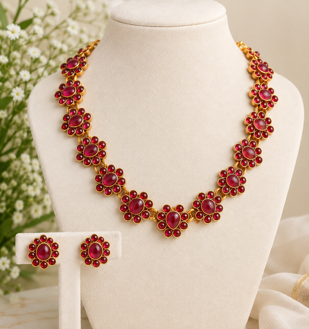 Ruby floral necklace